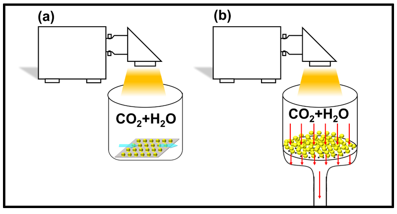 Thin Film Gas-Phase Reaction Mode (a) and Fixed-Bed Gas-Phase Reaction Mode (b).jpg